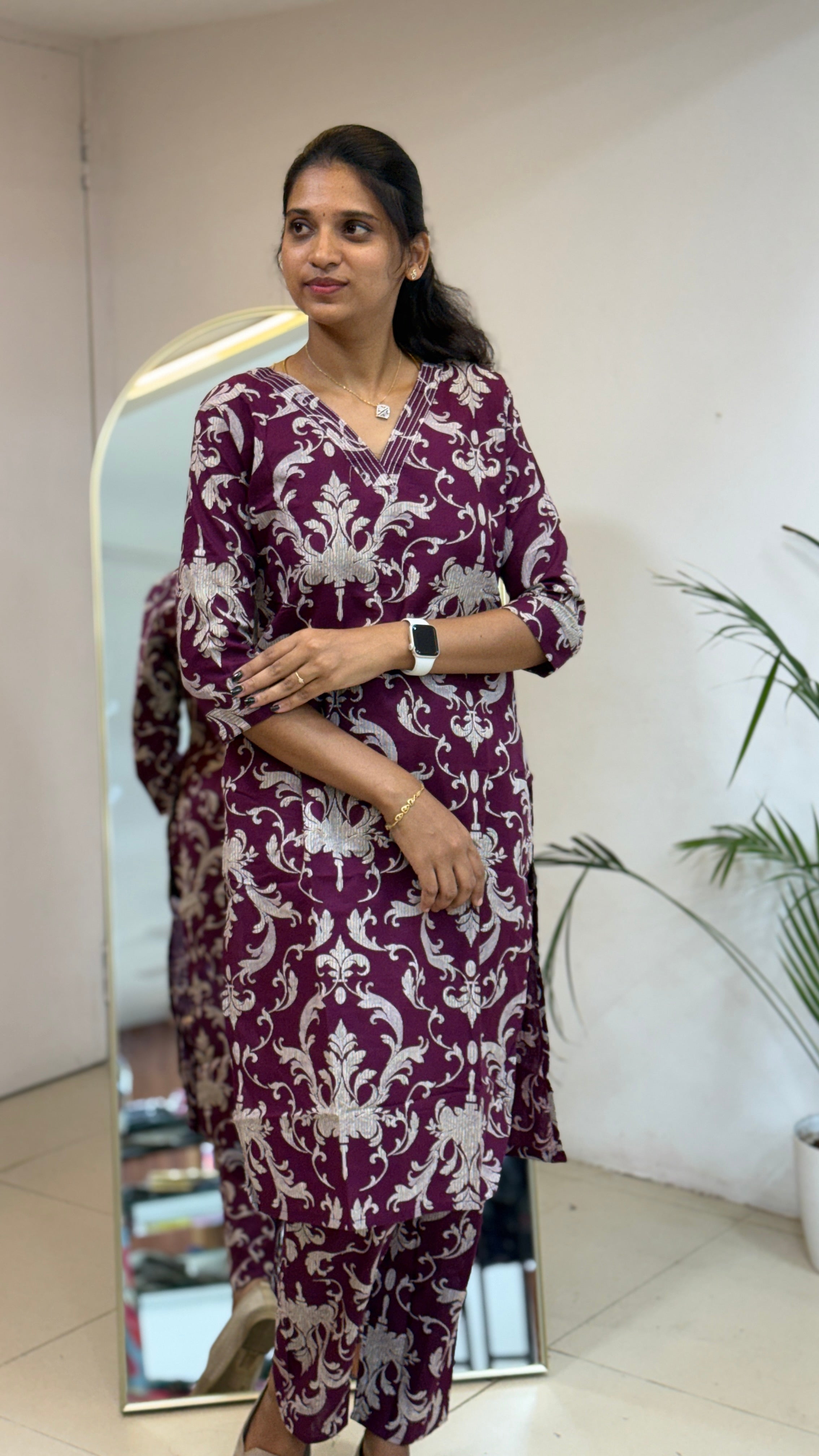 Aline Wine Cotton Coord Set - 3145