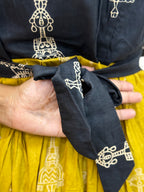 Black And Mustard Yellow Cotton Maxi - 3251