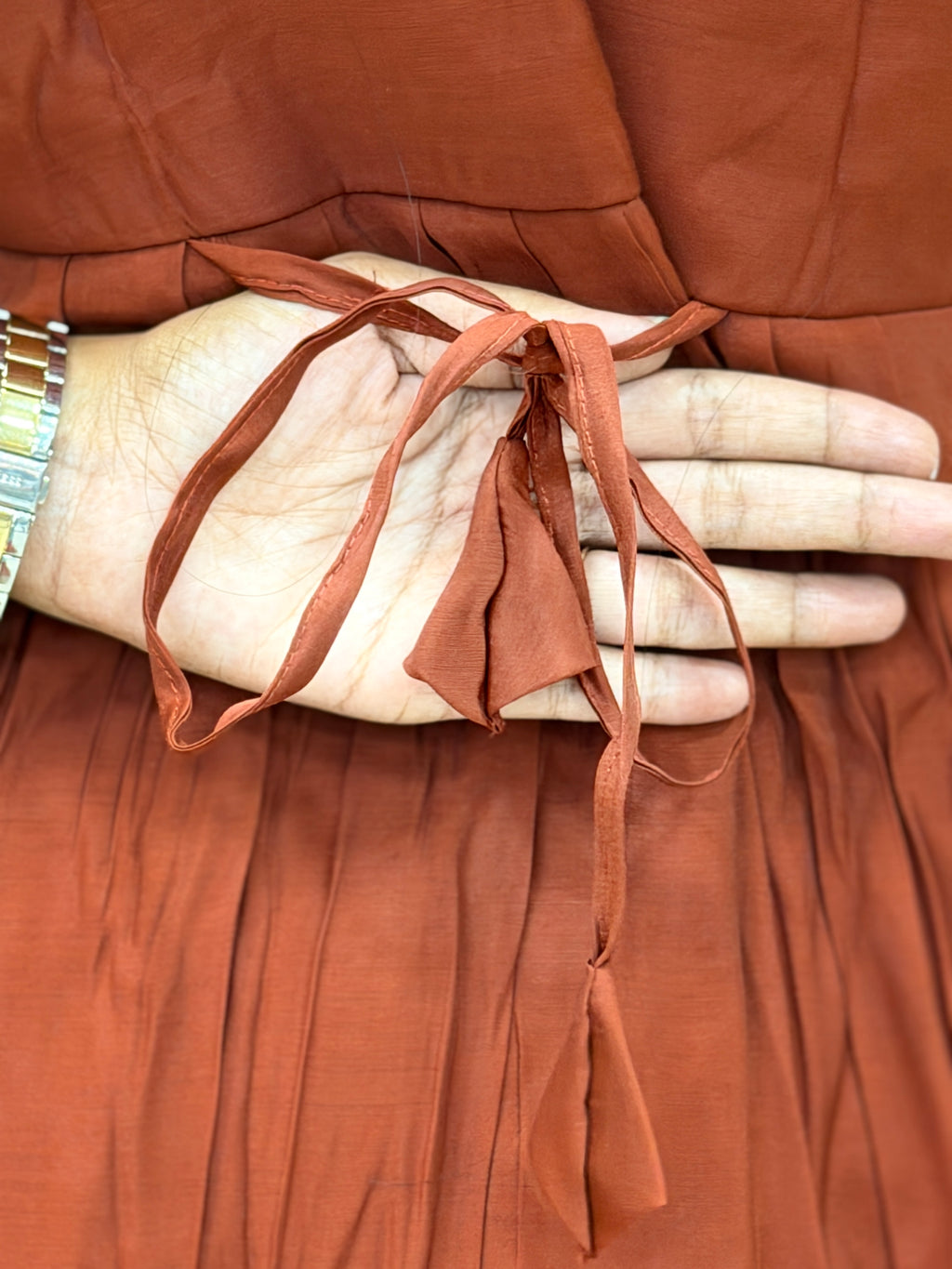 Rust Brown Floral Mul Chanderi maxi  - 3283