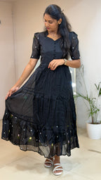 Black Floral Mul Chanderi maxi  - 3280