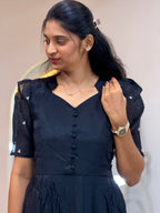 Black Floral Mul Chanderi maxi  - 3280