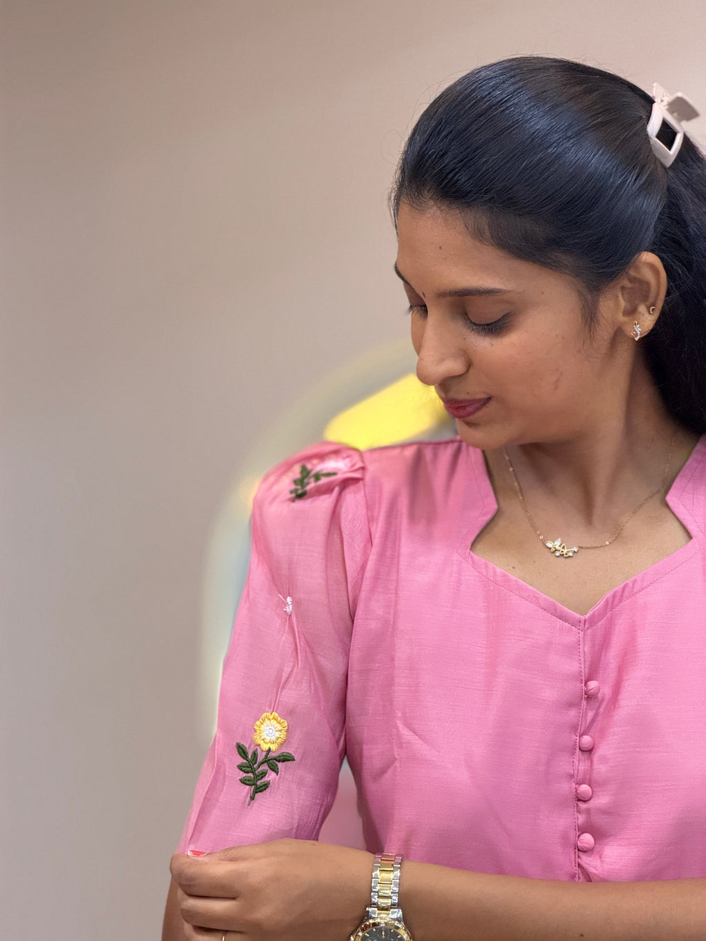 l Baby Pink Floral Mul Chanderi maxi  - 3278