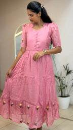 l Baby Pink Floral Mul Chanderi maxi  - 3278