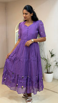 Lavender Purple Floral Mul Chanderi maxi - 3279