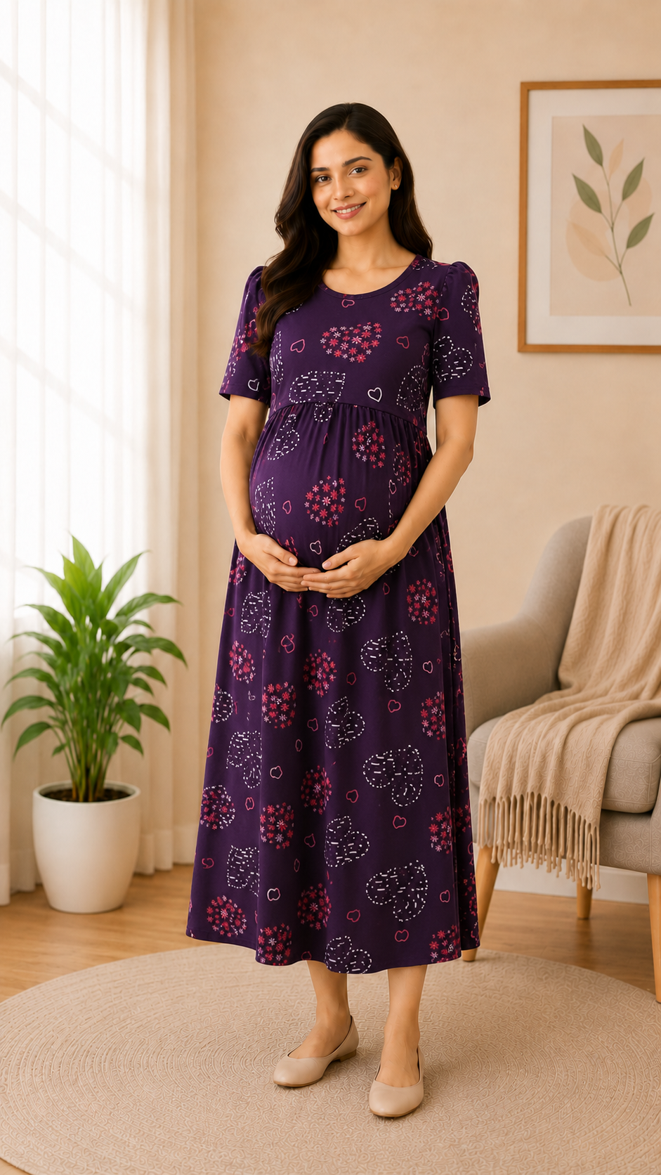 Dark Purple Zipless Maternity Maxi Wear - 3310