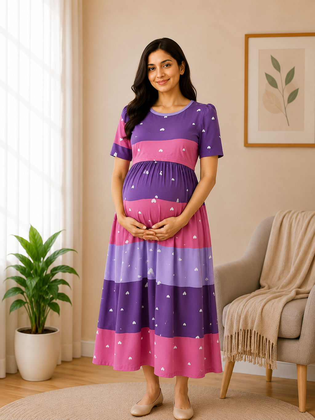 Purple and Pink Zipless Maternity Wear - 3318
