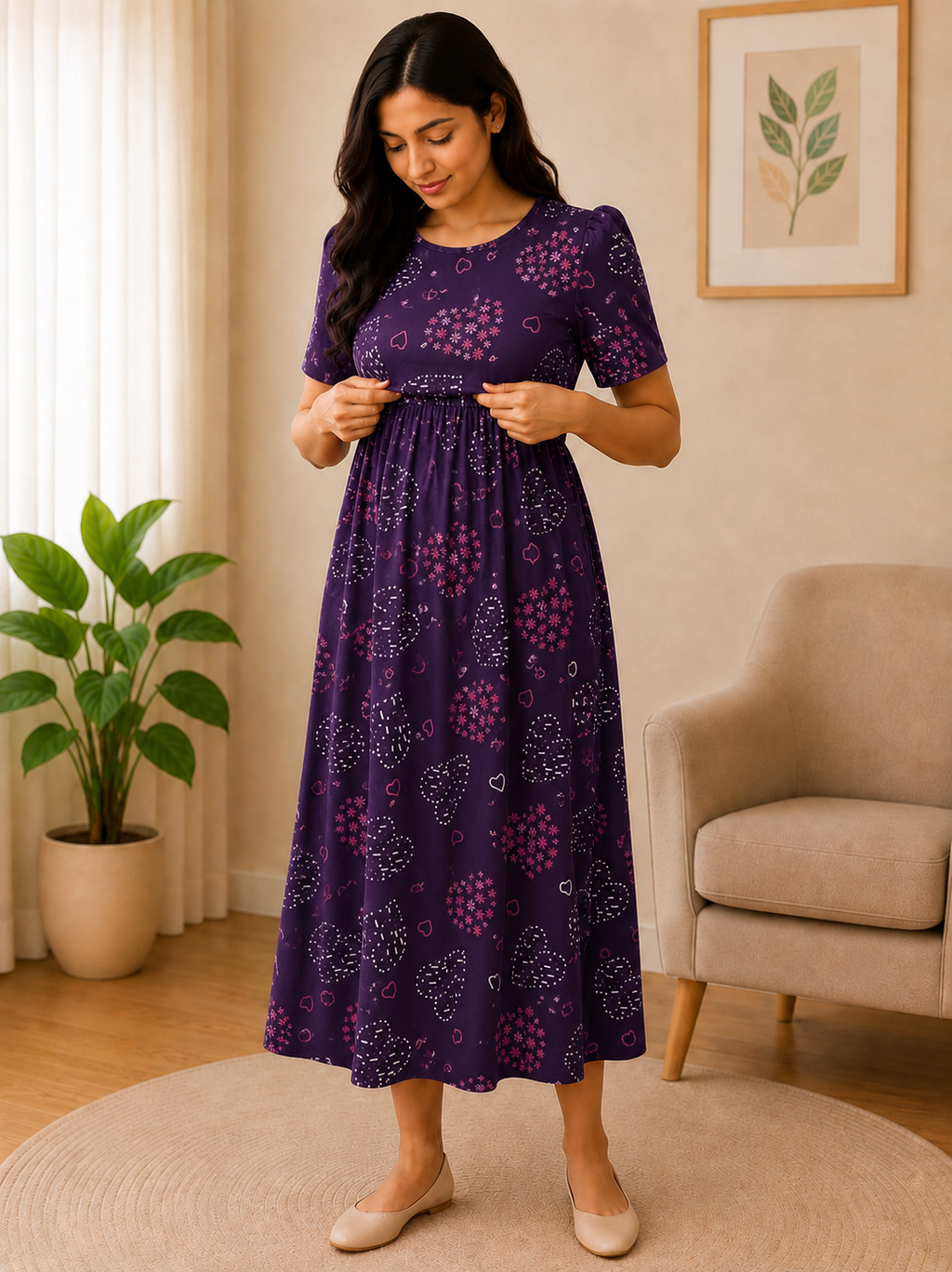 Dark Purple Zipless Maternity Maxi Wear - 3310