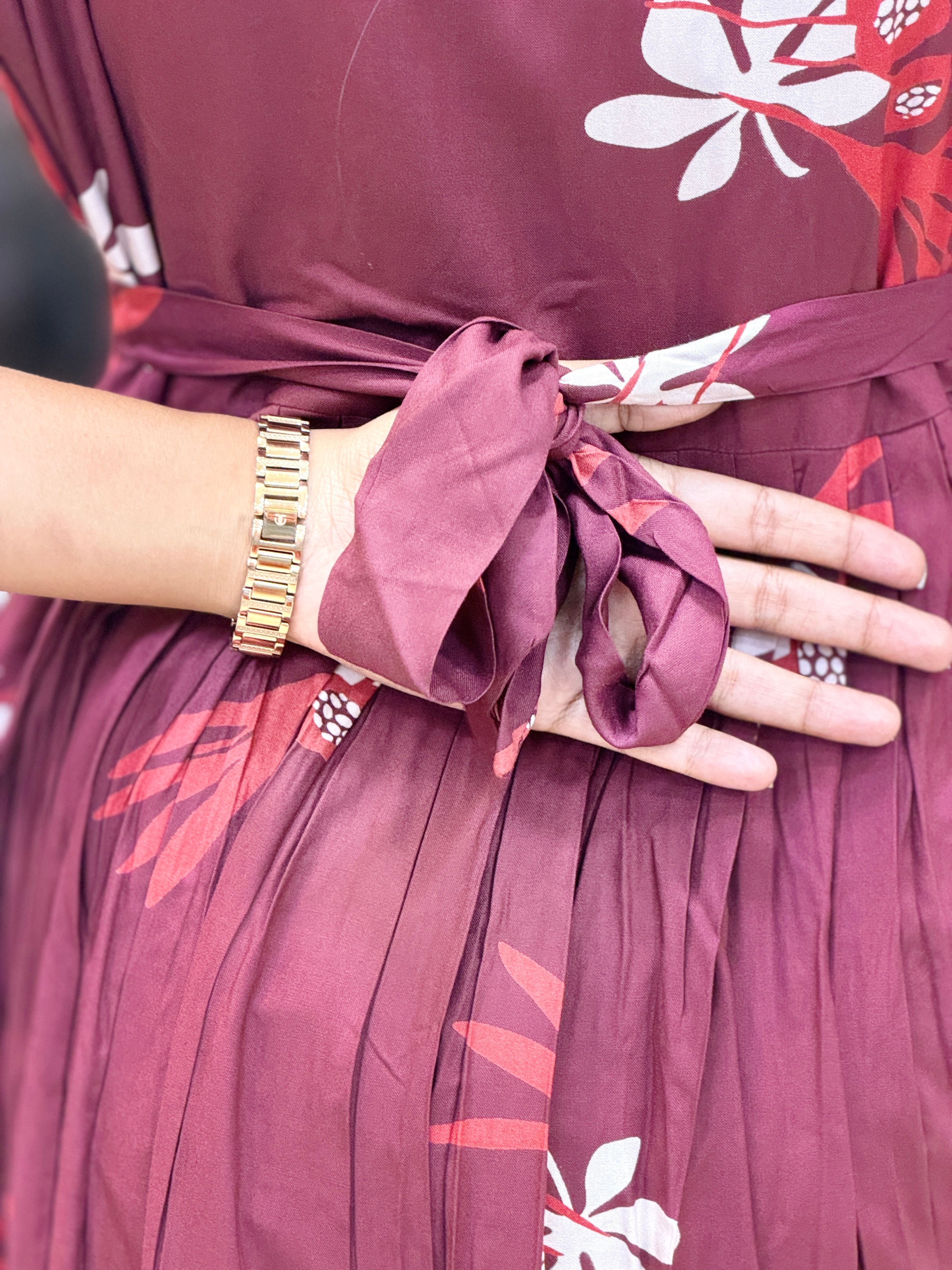 Faded Maroon Heavy Rayon Feeding Maxi- 3421