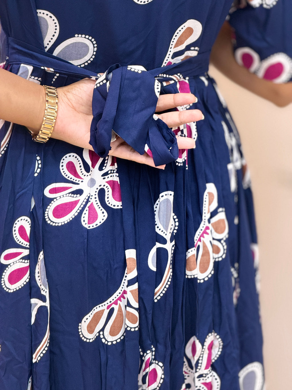 Navy Blue Heavy Rayon Feeding Maxi - 3420
