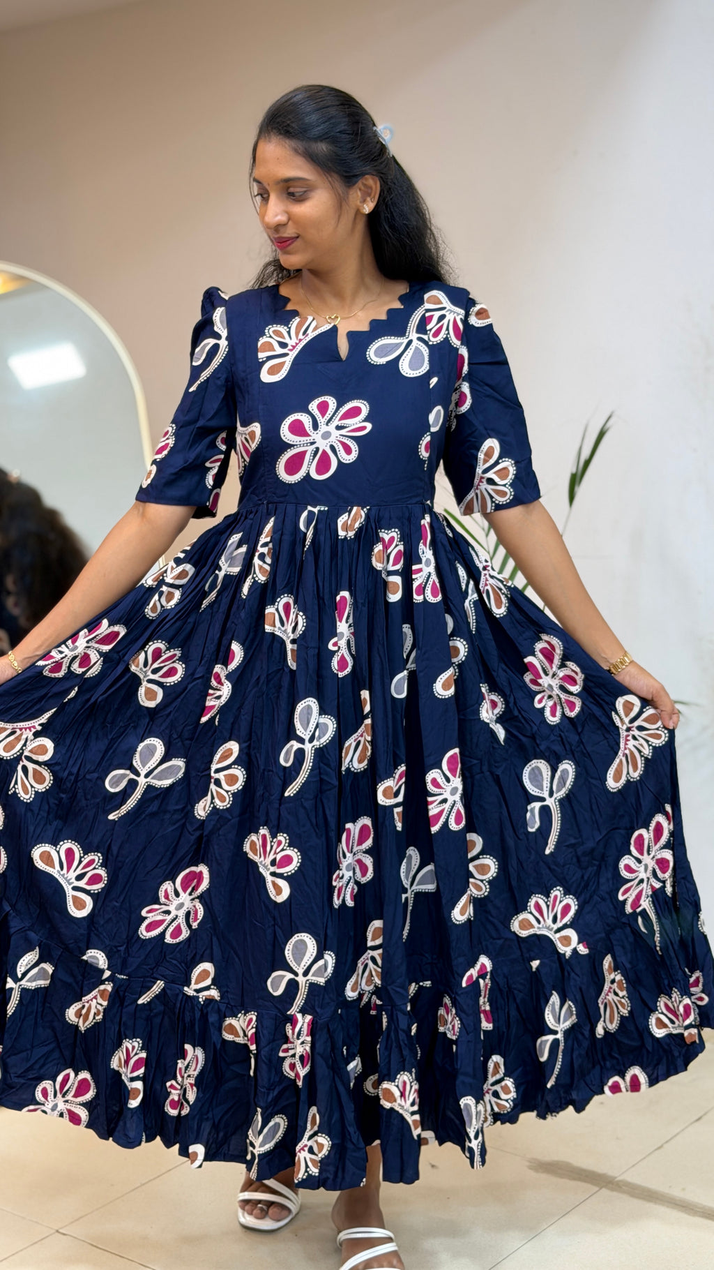 Navy Blue Heavy Rayon Feeding Maxi - 3420