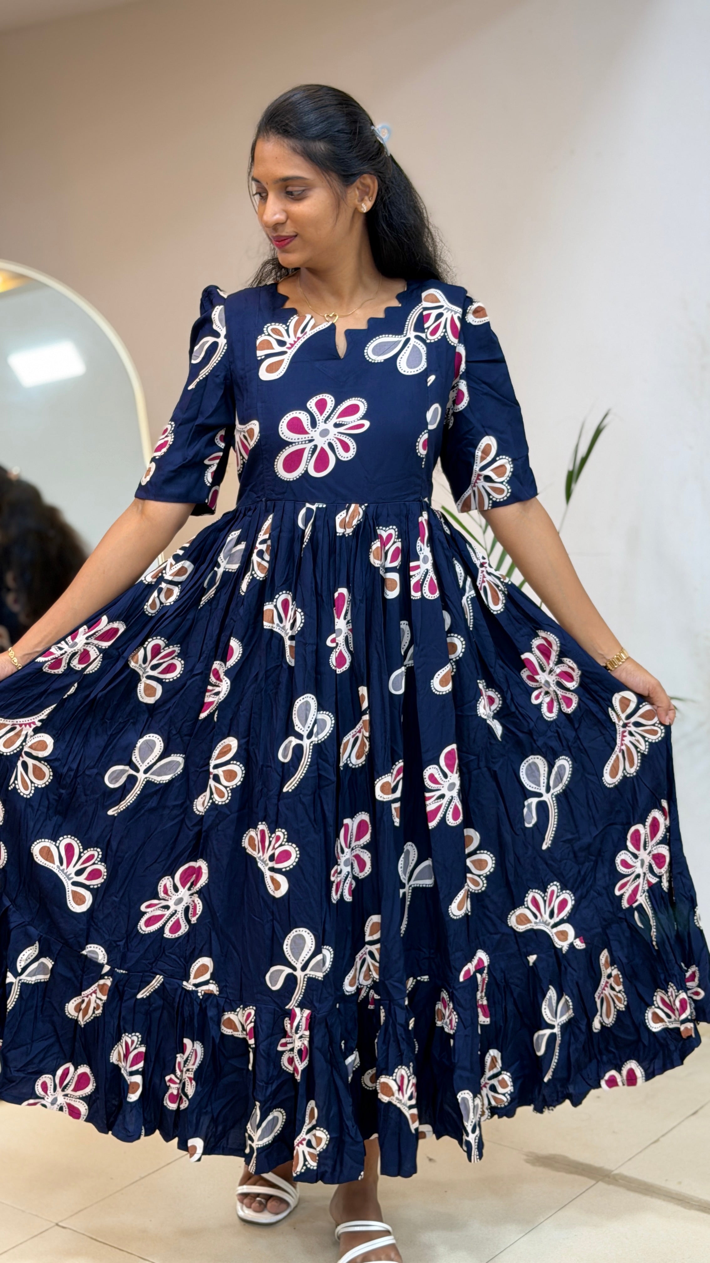 Navy Blue Heavy Rayon Feeding Maxi - 3420