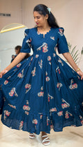 Blue Printed Cotton Feeding Maxi - 3422