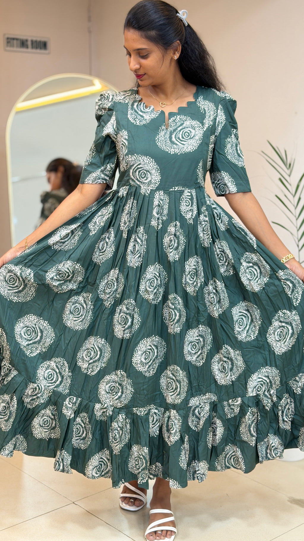 Pistal Green Heavy Rayon Feeding Maxi - 3419