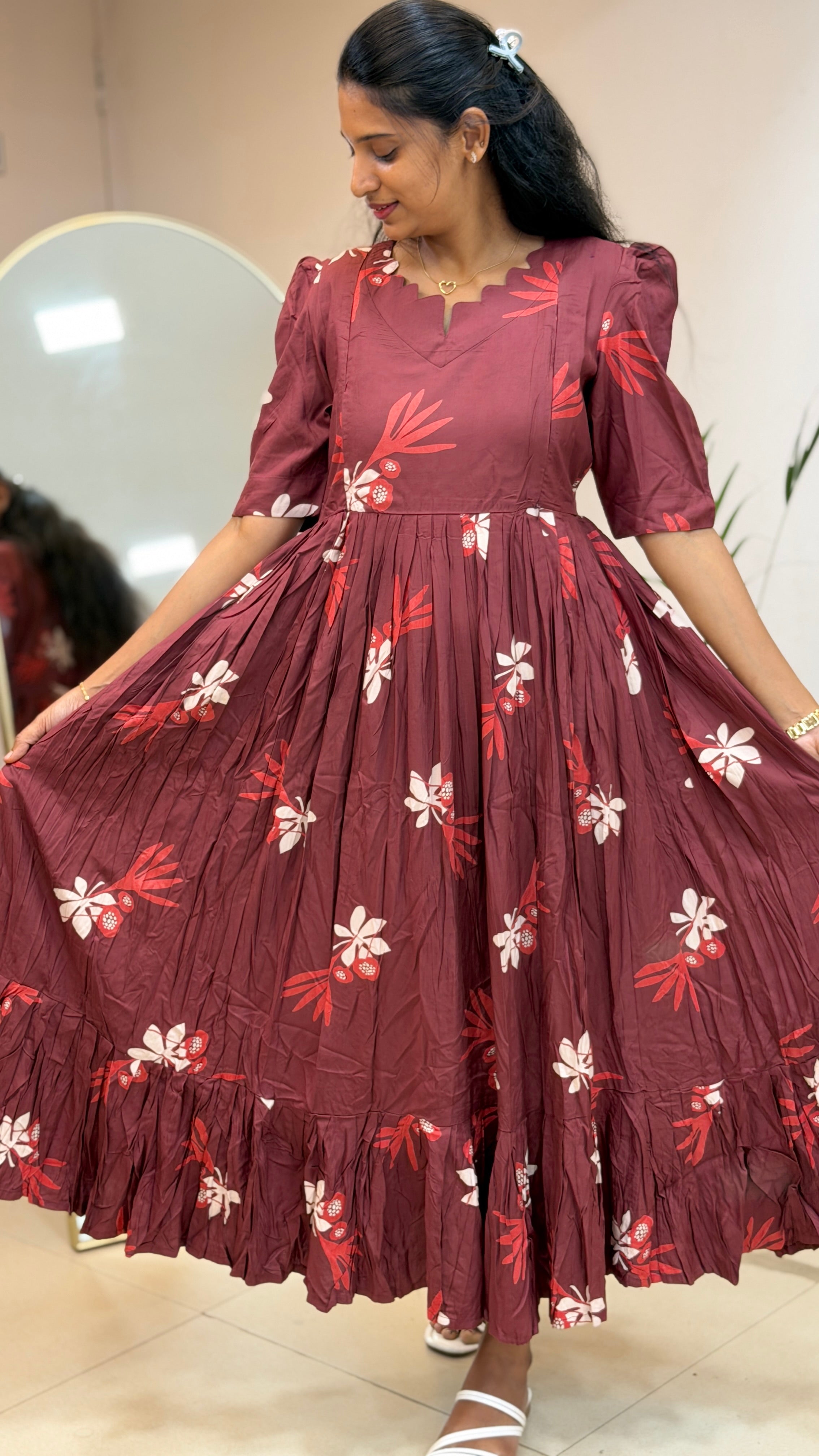 Faded Maroon Heavy Rayon Feeding Maxi- 3421