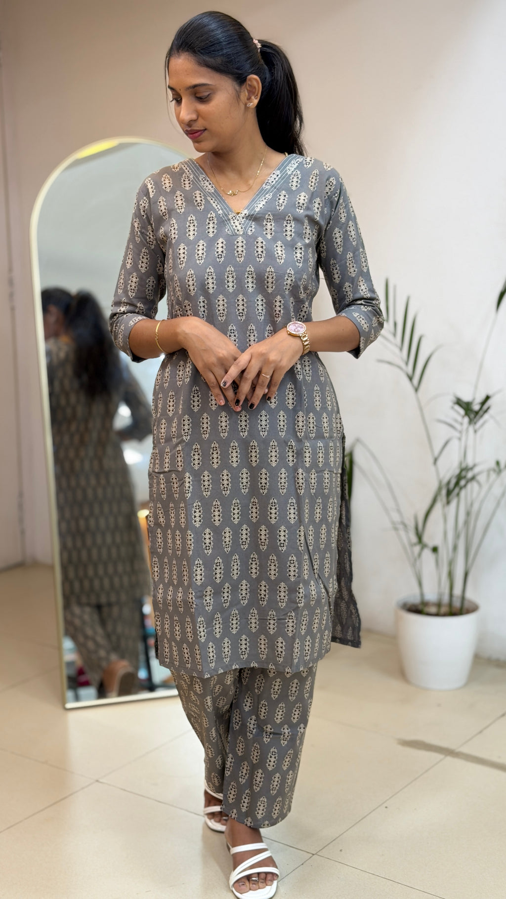 Grey Cotton Co-ord Set - 3146