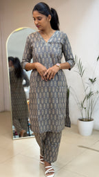 Grey Cotton Co-ord Set - 3146