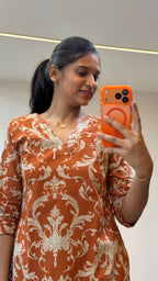 Rust Orange Cotton Co-ord Set - 3152