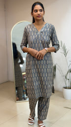 Grey Cotton Co-ord Set - 3146