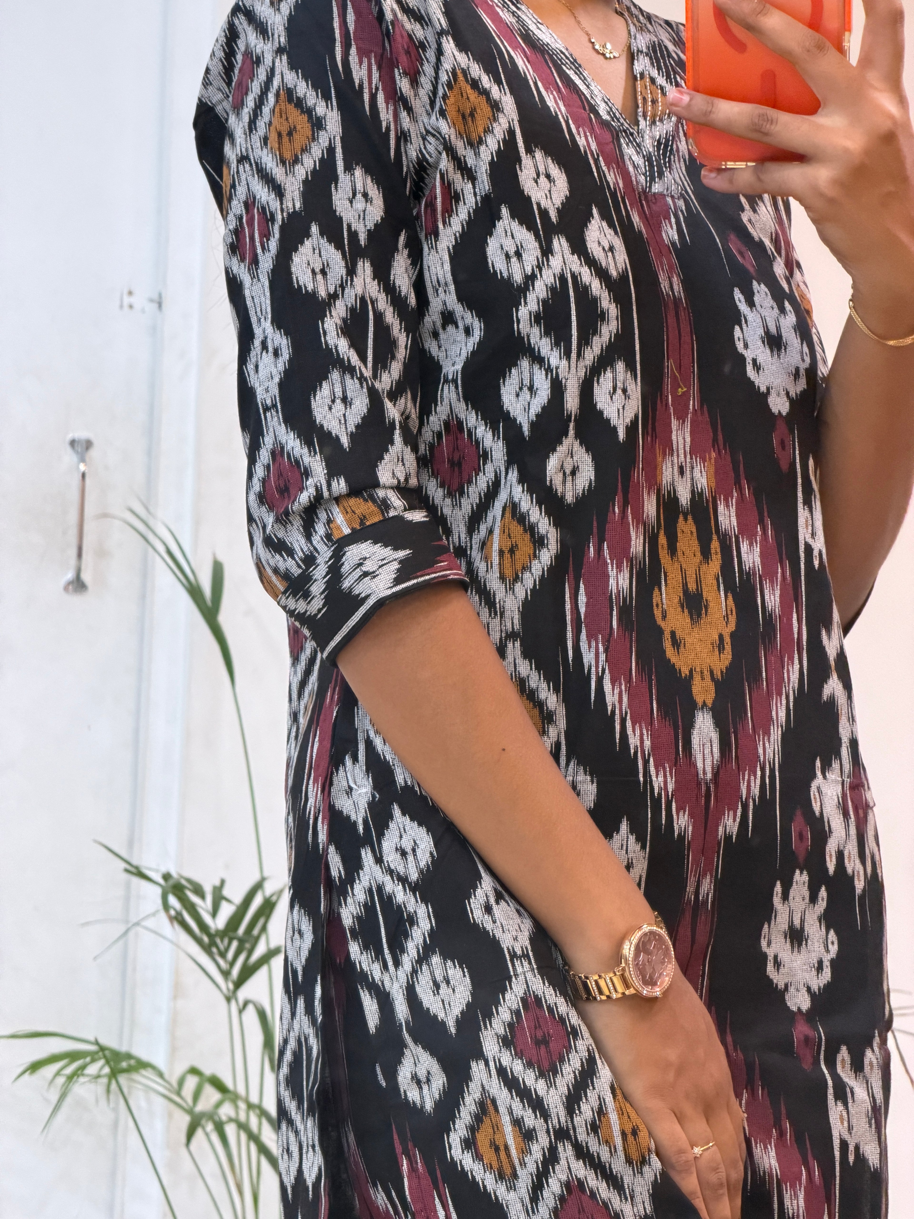 Black Red Cotton Co-ord Set - 3147