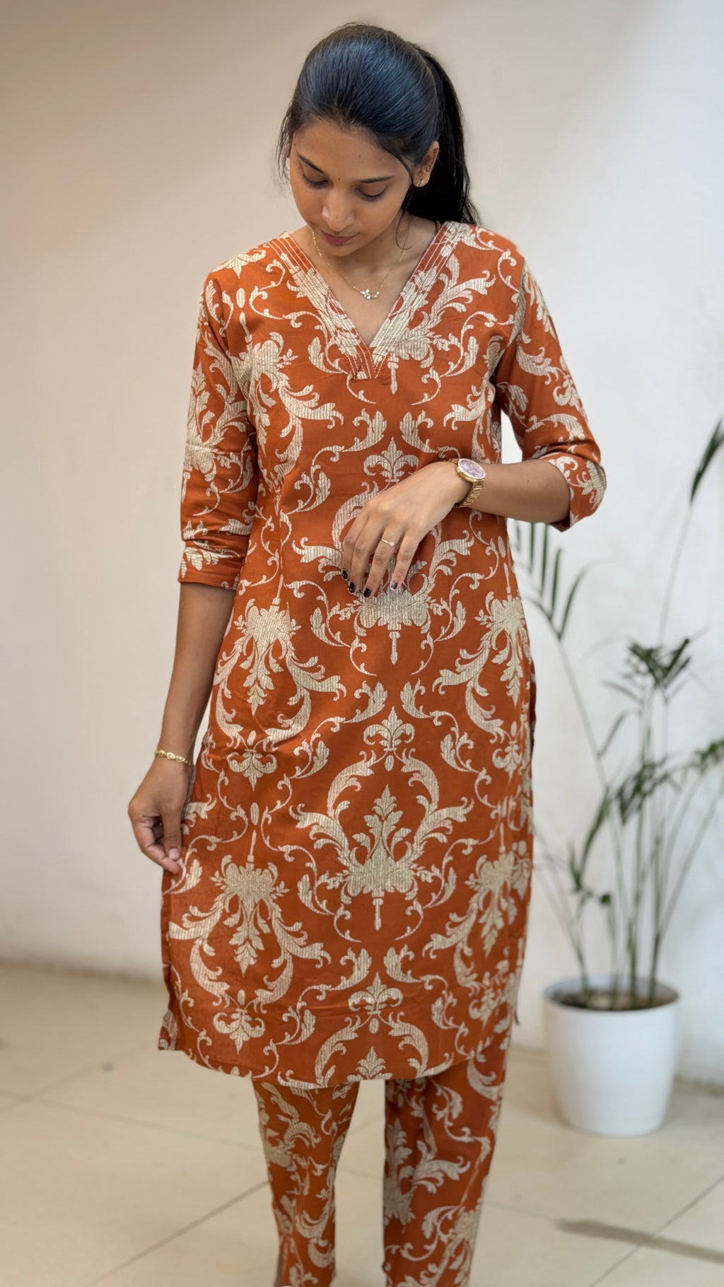 Rust Orange Cotton Co-ord Set - 3152