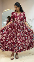 Maroon Flower Heavy Rayon Feeding Maxi - 2988