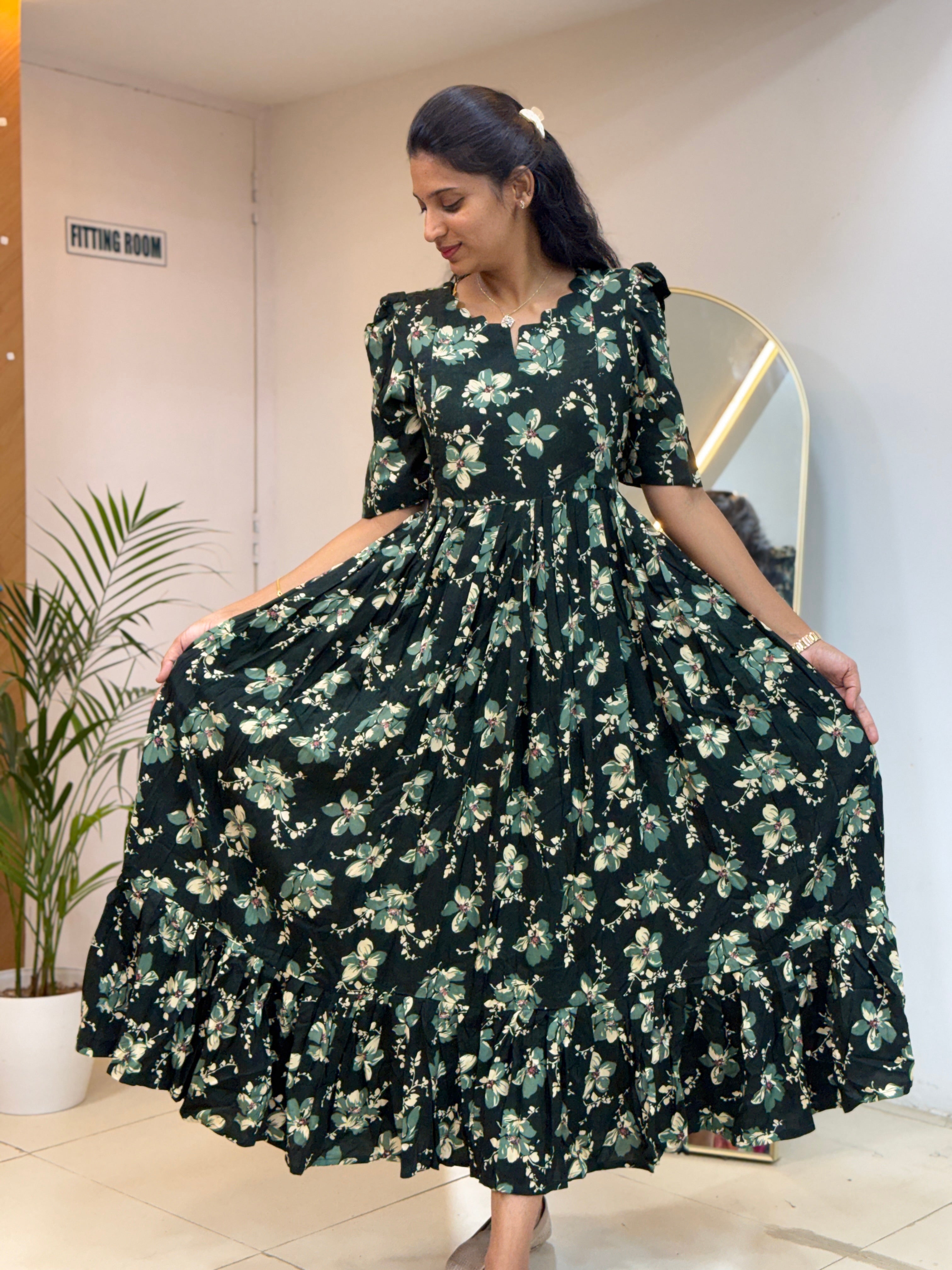 Dark Green Floral Feeding Maxi