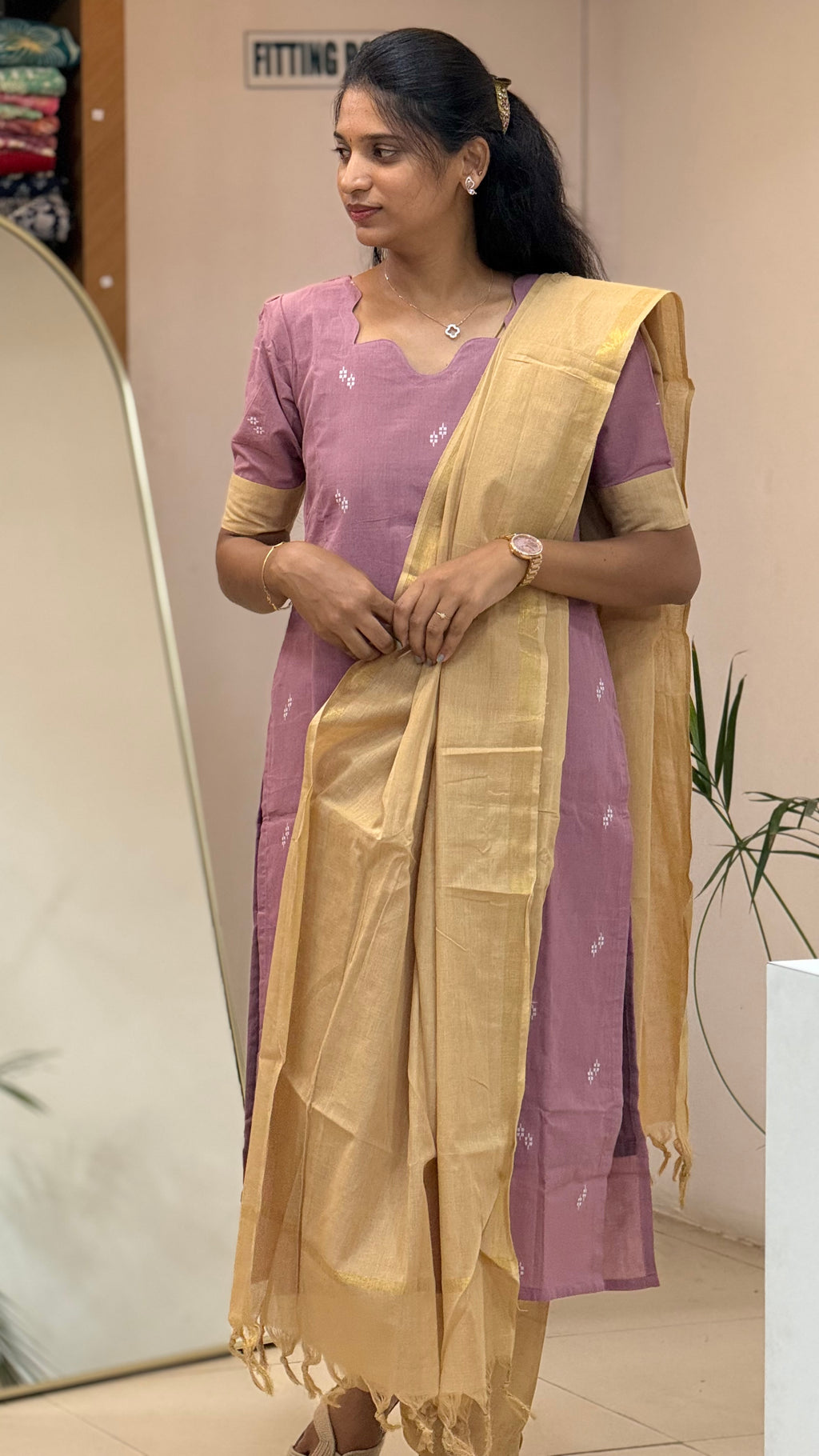 Onion Pink Handloom Cotton Salwar Set-2931