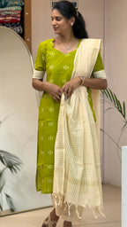 Mehandi Green Handloom Cotton Salwar Set -2929