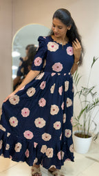 Navy Blue Flower Maxi - 2828