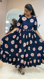 Navy Blue Flower Maxi - 2828