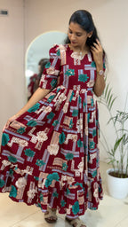 Maroon Multicolour Maxi - 2755