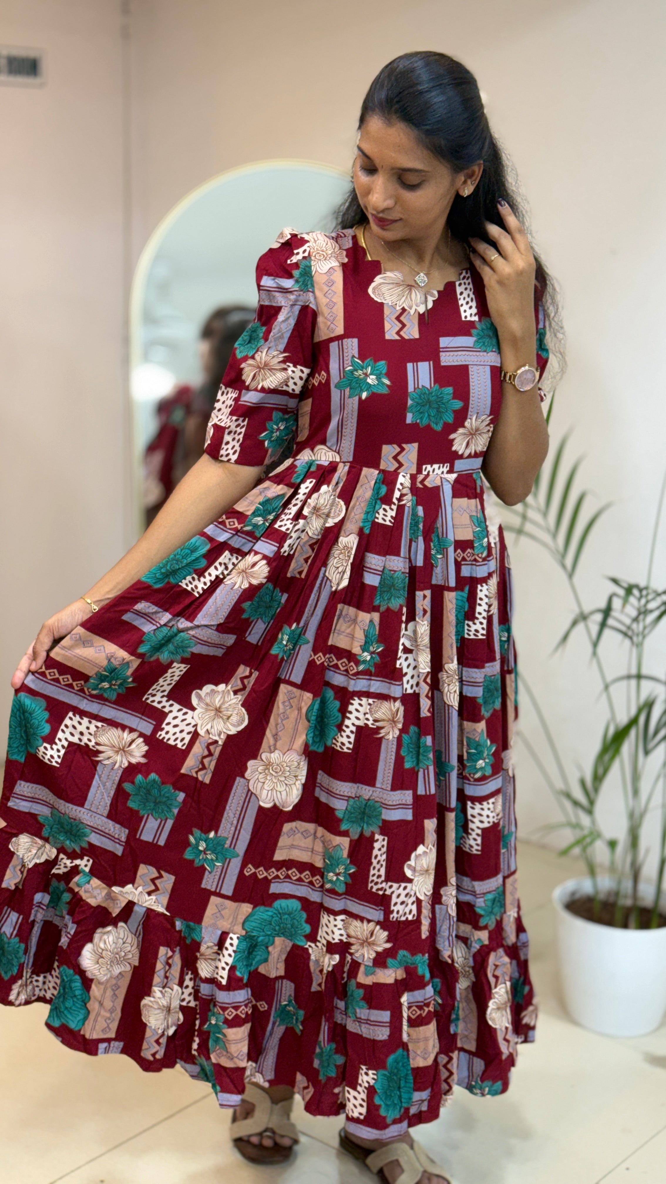 Maroon Multicolour Maxi - 2755
