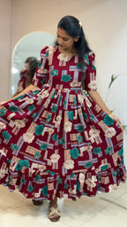 Maroon Multicolour Maxi - 2755