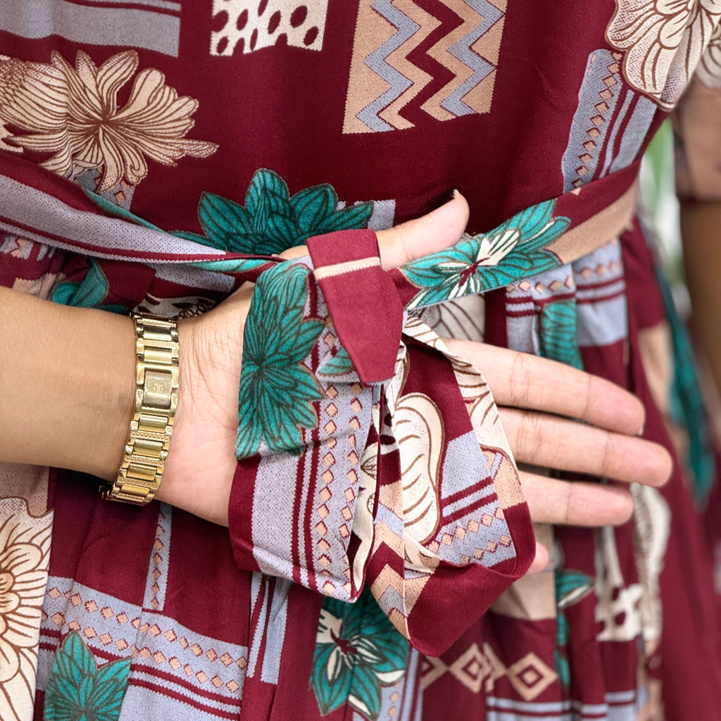 Maroon Multicolour Maxi - 2755