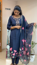 Black And Lotus Salwar Set - 2978