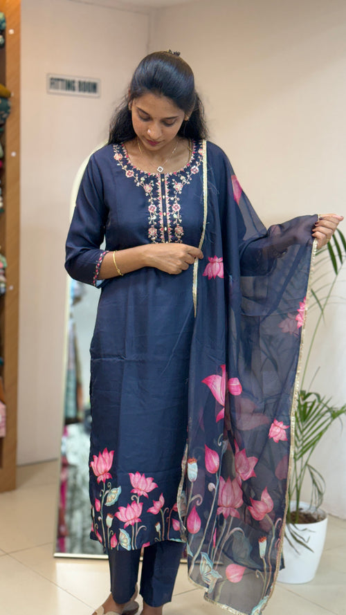 Black And Lotus Salwar Set - 2978