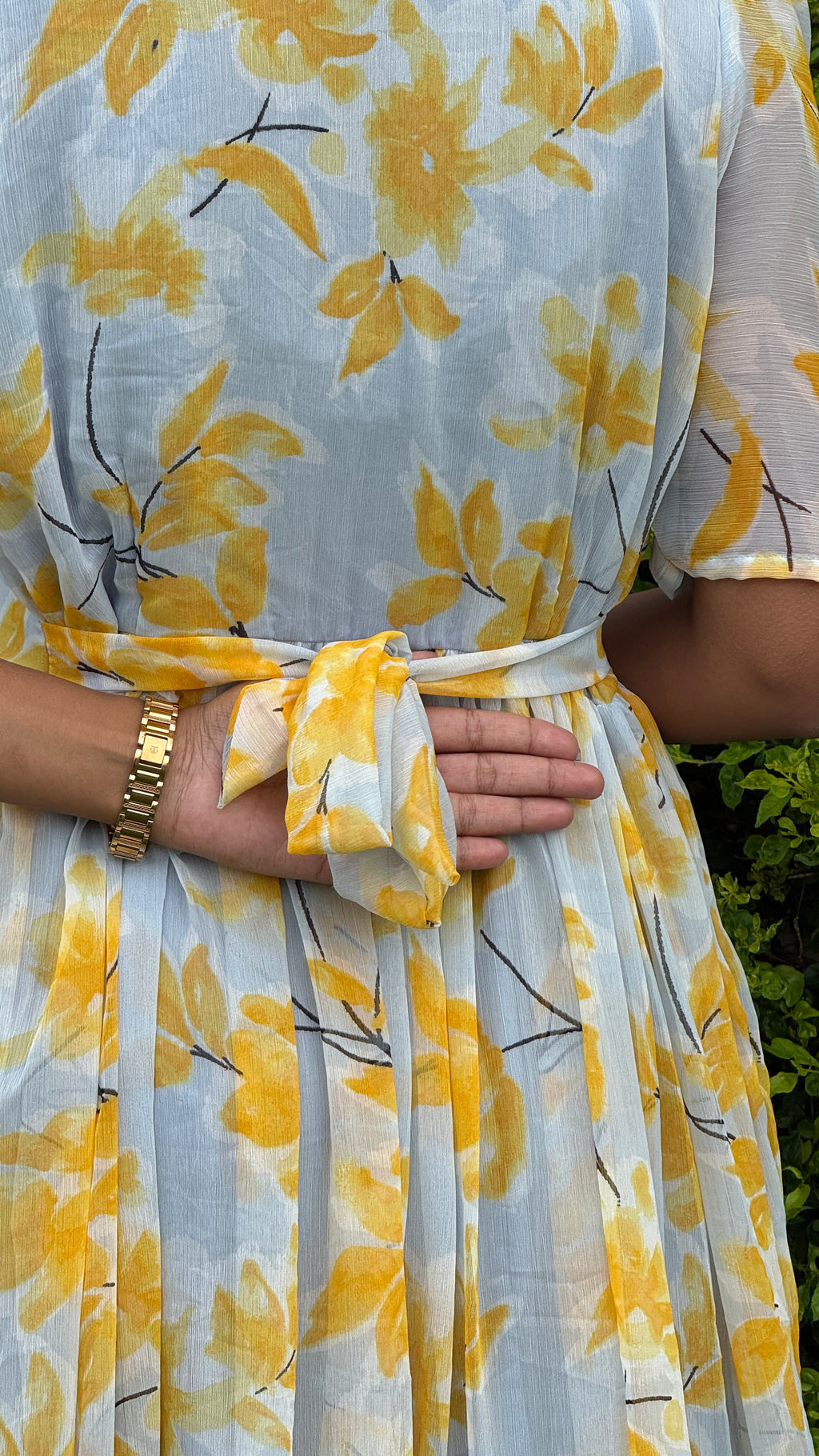 Grey And Yellow Chiffon Feeding Maxi - 3091