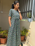 Navy Blue Leafy Print Feeding Maxi