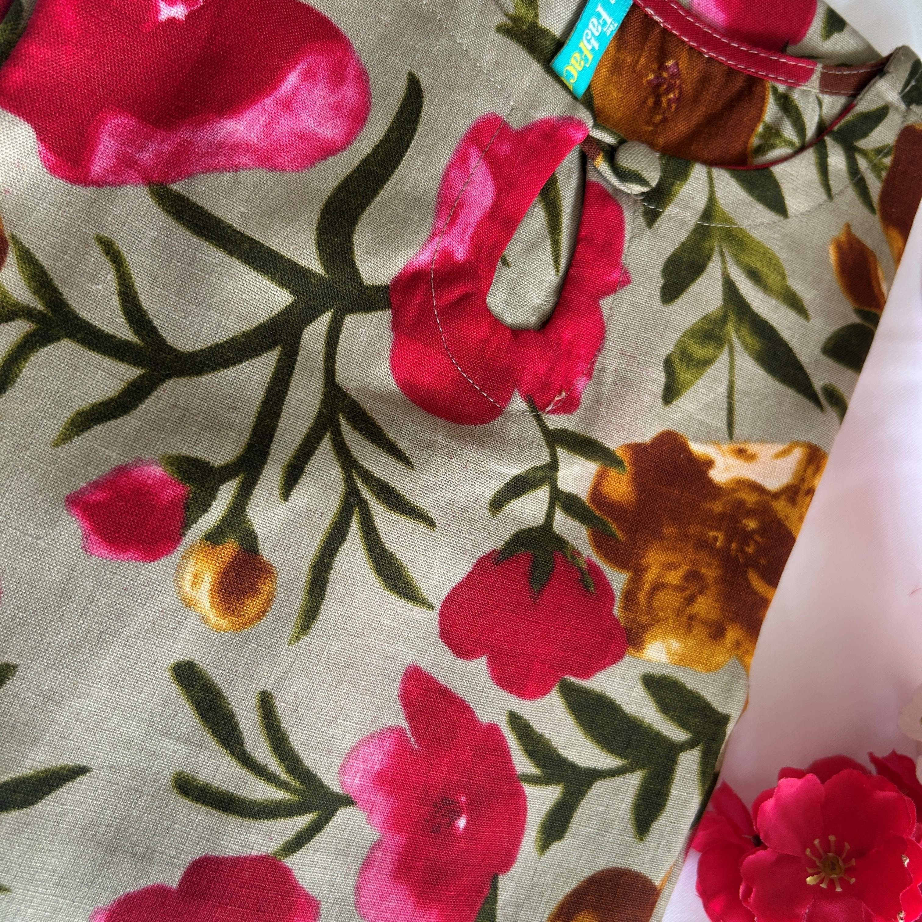 Beige Colour Red Flower Print Kurti