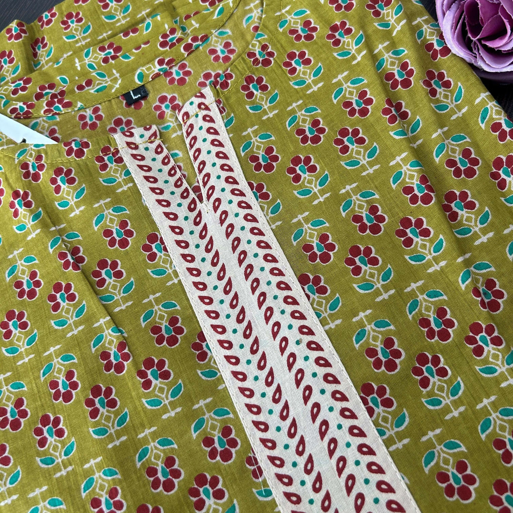 Dark Mustard  Yellow  Flower Print Kurti