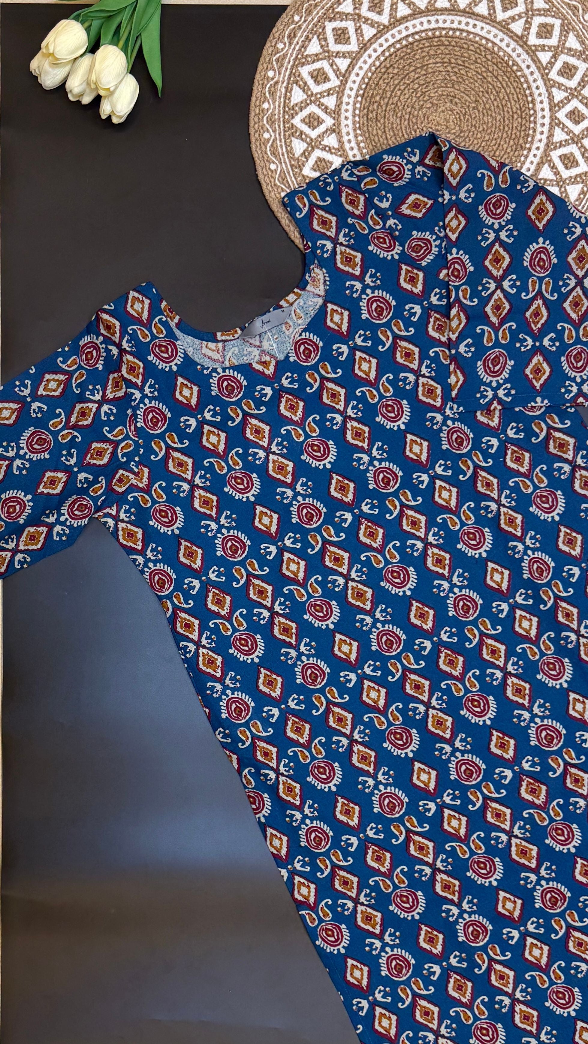Royal Blue Ajrakh Motif Kurti