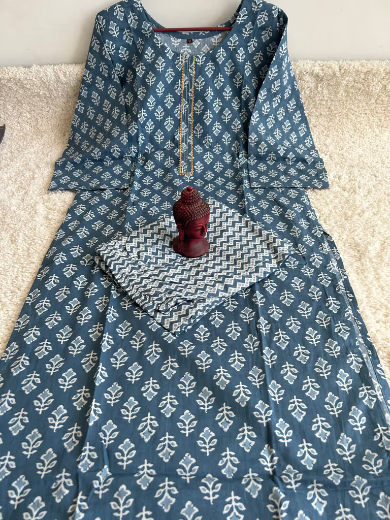 Deep Teal Blue Kurti With Pant