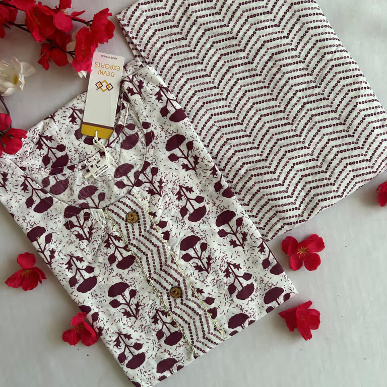 Maroon Floral Print Kurti With Pant