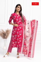 Red Floral Kurti Set