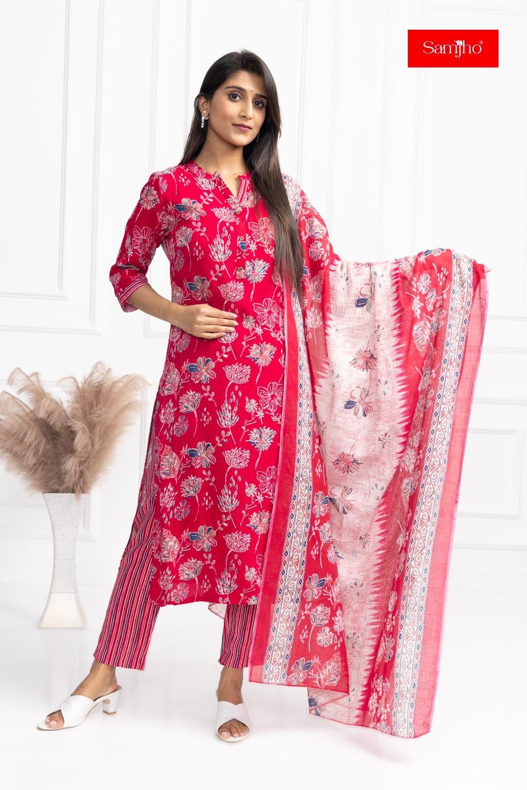 Red Floral Kurti Set
