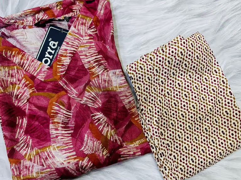 Vibrant Pink Abstract Pattern Kurti Set