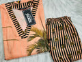 Peach Color Brown And Black Strips Kurti Set
