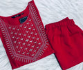 Vibrant Red Silver Embroidery Kurti Set
