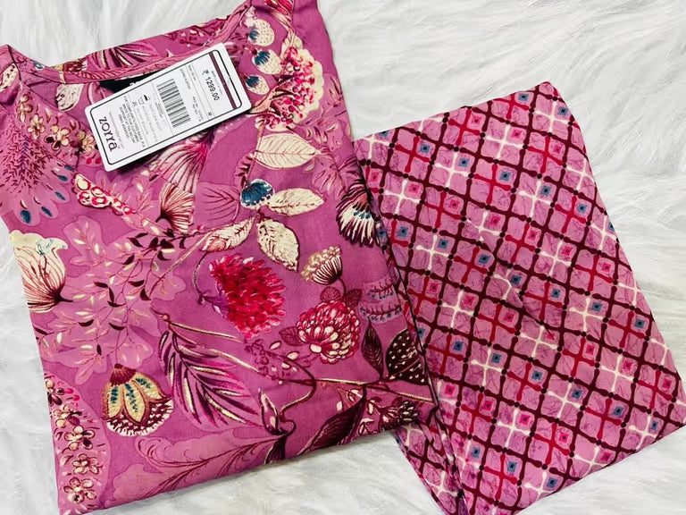 Vibrant Purple With Pink Floral Kurti Set