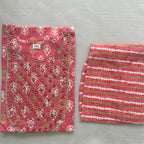 Pink Base White Motifs Pattern kurti Set